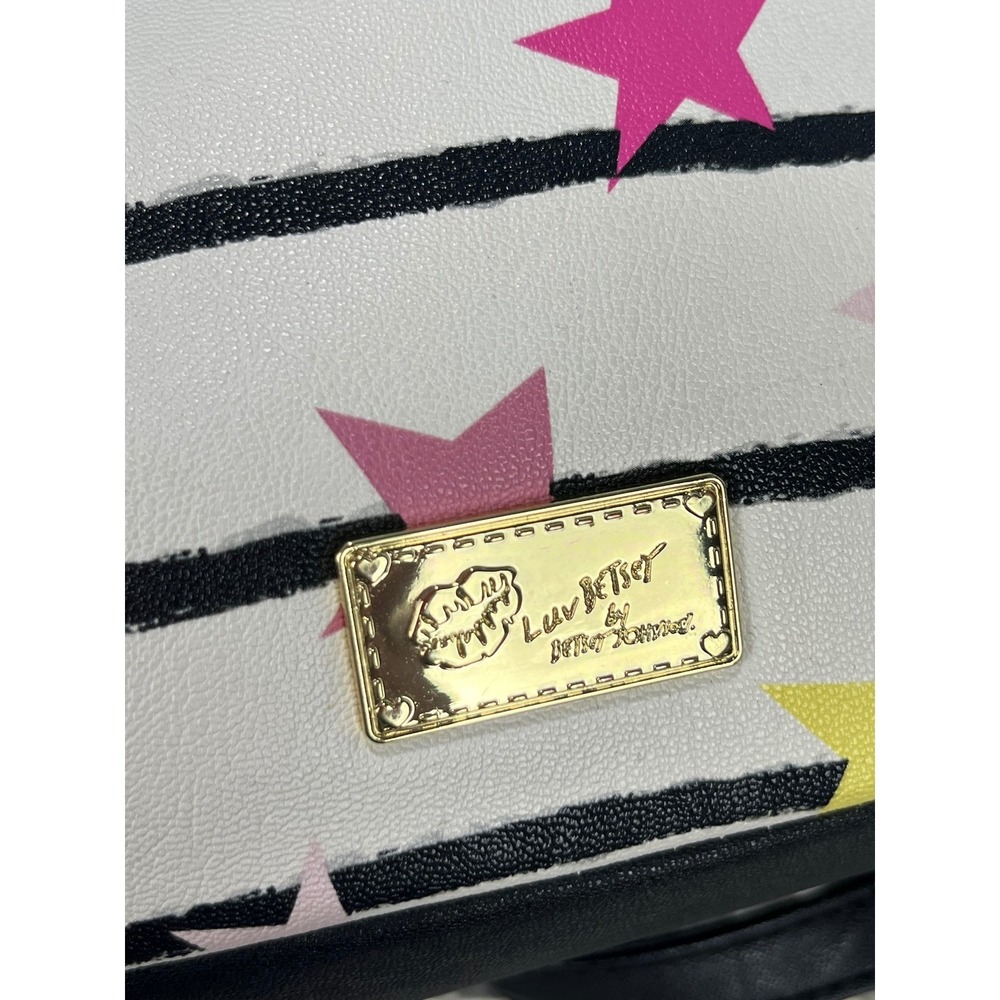 Betsey Johnson Crossbody Shoulder striped Stars Print Black & white Cloud - Picture 4 of 10